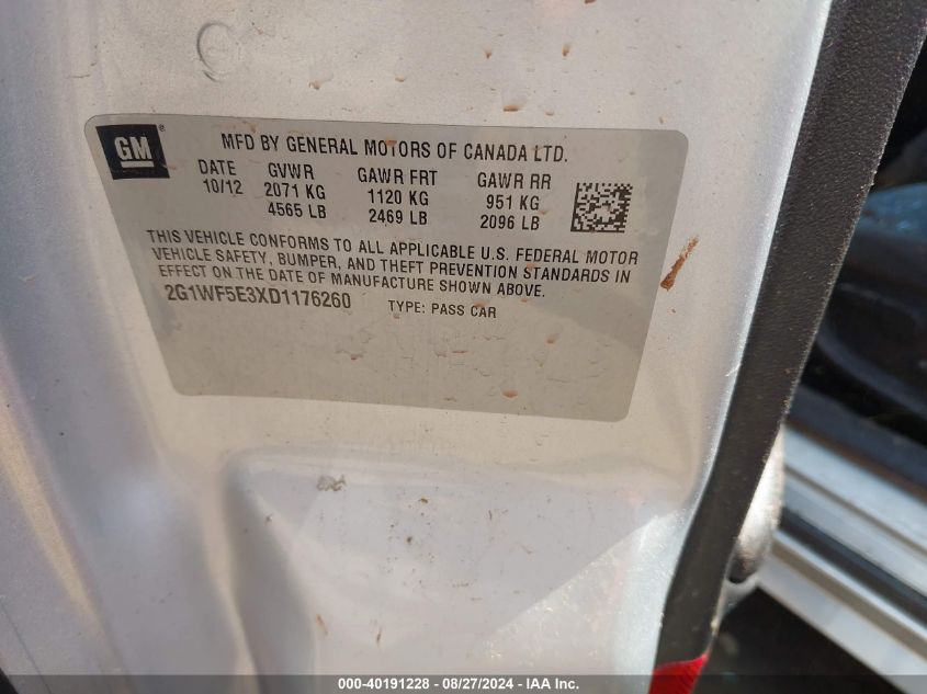 2G1WF5E3XD1176260 2013 Chevrolet Impala Ls