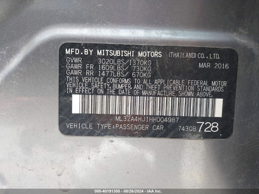 ML32A4HJ1HH004987 2017 Mitsubishi Mirage Se