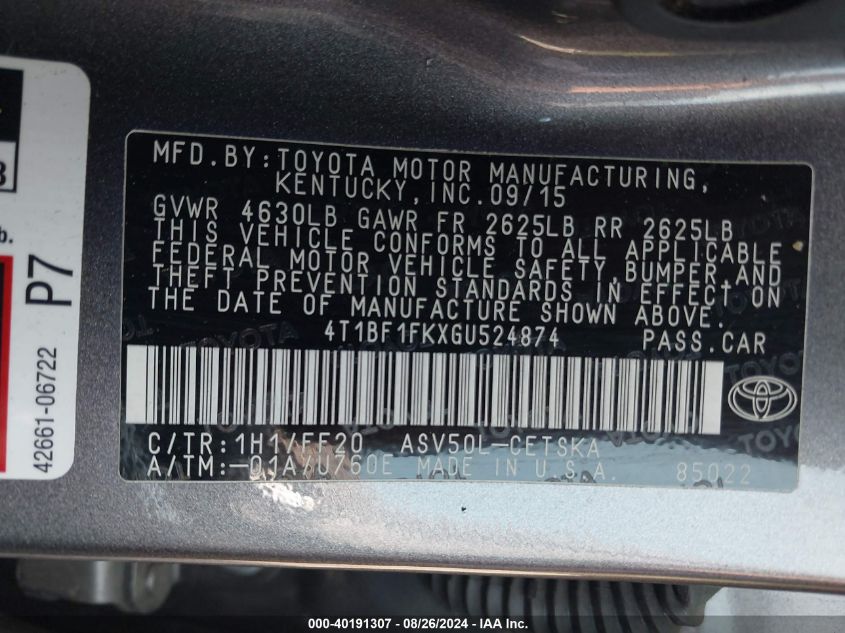 4T1BF1FKXGU524874 2016 Toyota Camry Se