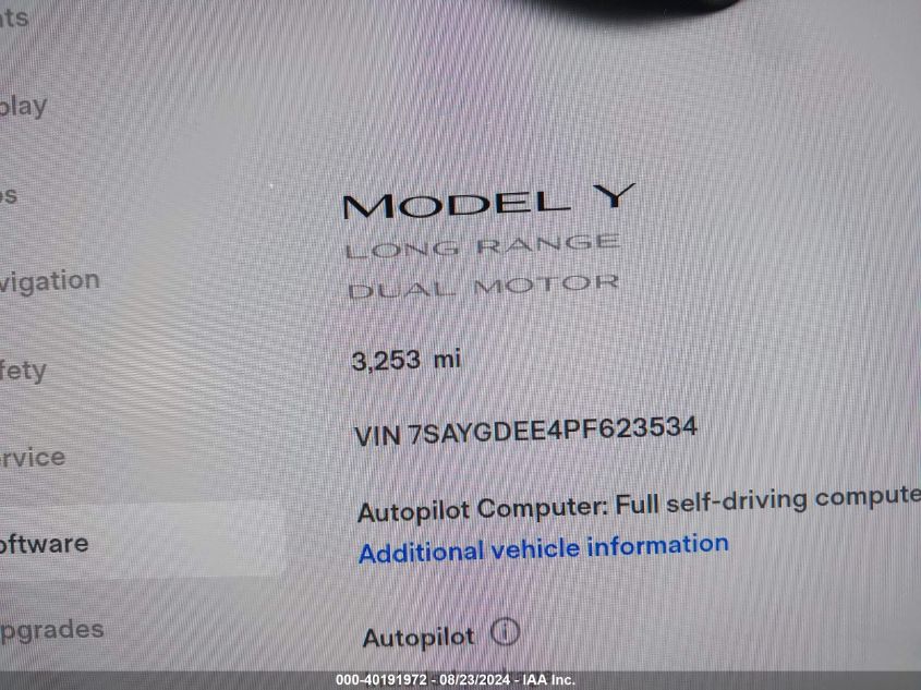 2023 TESLA MODEL Y AWD/LONG RANGE DUAL MOTOR ALL-WHEEL DRIVE - 7SAYGDEE4PF623534