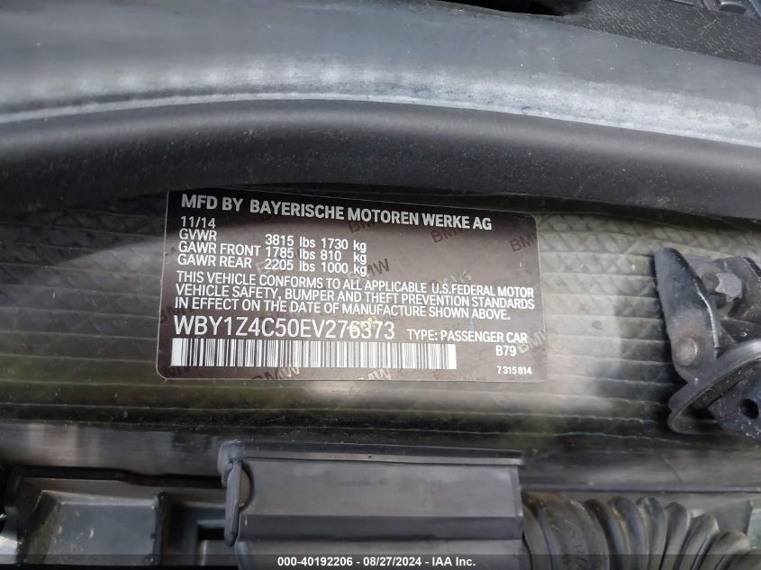 2014 BMW I3 Base W/Range Extender VIN: WBY1Z4C50EV276373 Lot: 40192206