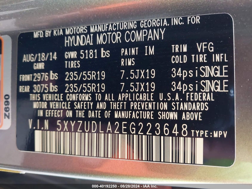 2014 HYUNDAI SANTA FE SPORT 2.0L TURBO - 5XYZUDLA2EG223648