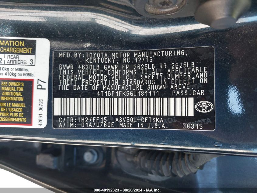 4T1BF1FK6GU181111 2016 Toyota Camry Se