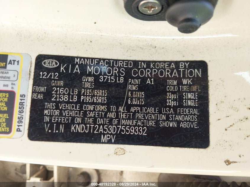 2013 Kia Soul VIN: KNDJT2A53D7559332 Lot: 40192328