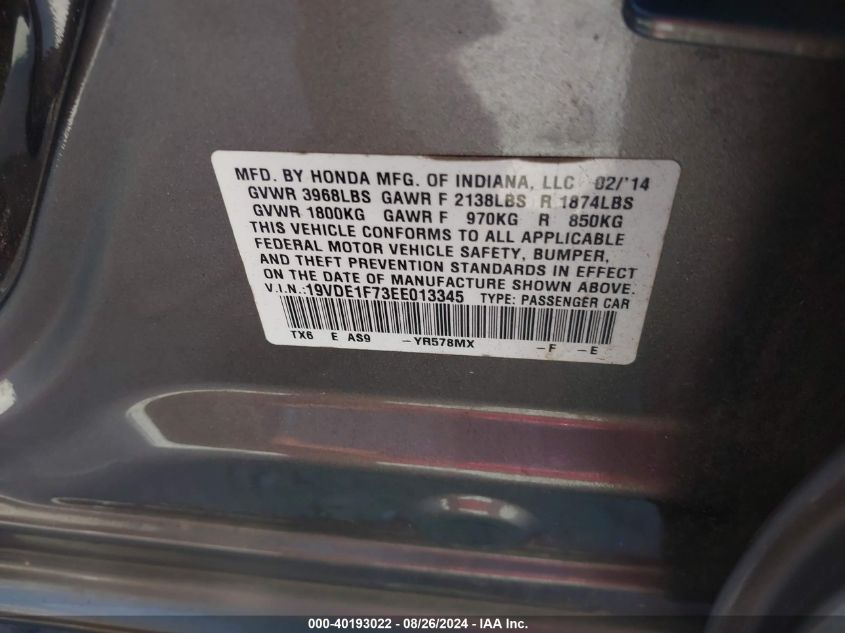 19VDE1F73EE013345 2014 Acura Ilx 2.0L