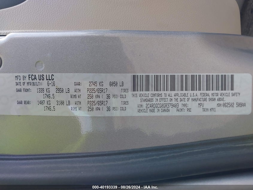 2016 DODGE GRAND CARAVAN SXT - 2C4RDGCG0GR379403