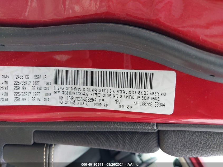 VIN 1C4PJMCS5HW562940 2017 JEEP CHEROKEE LATITUDE 4X4