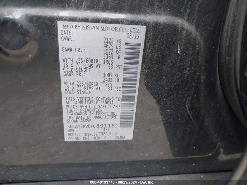 2015 NISSAN ROGUE SL - 5N1AT2MV0FC891181