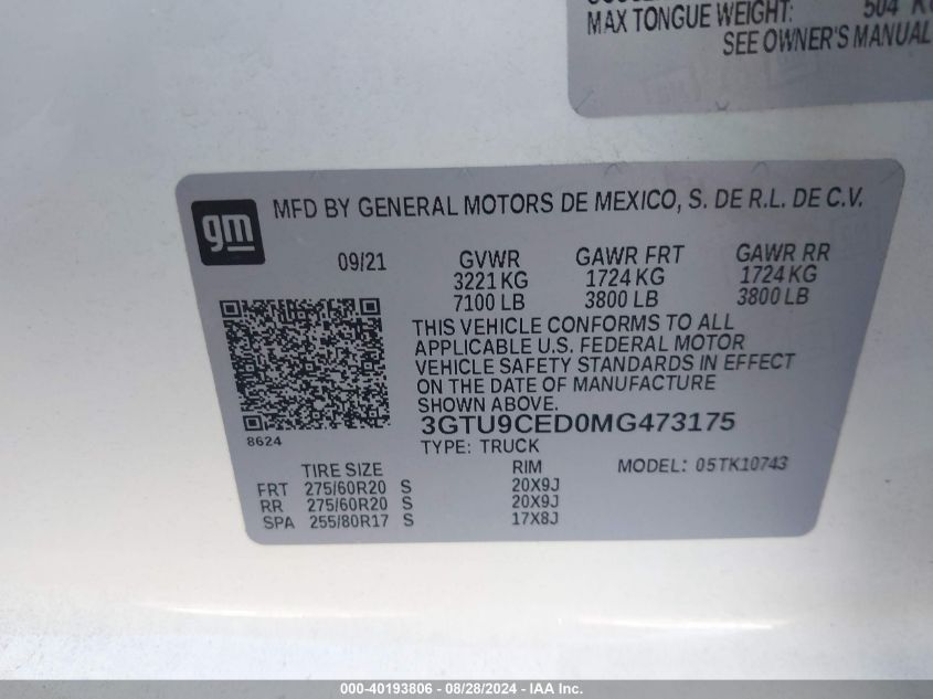 3GTU9CED0MG473175 2021 GMC Sierra 1500 4Wd Standard Box Elevation