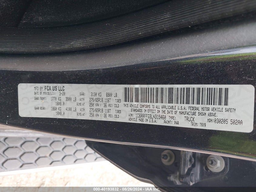 2020 RAM 1500 BIG HORN  4X4 5'7 BOX - 1C6RRFFG3LN315460