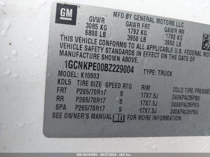 2011 Chevrolet Silverado 1500 Work Truck VIN: 1GCNKPE00BZ229004 Lot: 40193993