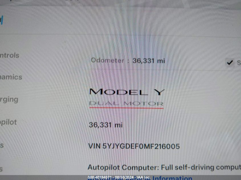 2021 TESLA MODEL Y PERFORMANCE DUAL MOTOR ALL-WHEEL DRIVE - 5YJYGDEF0MF216005