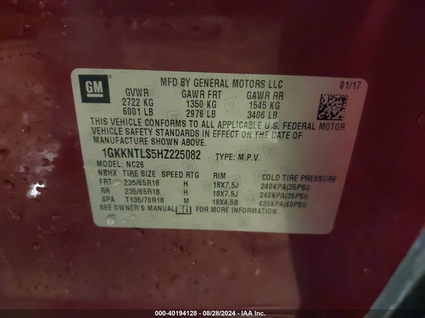 2017 GMC ACADIA SLE-2 - 1GKKNTLS5HZ225082