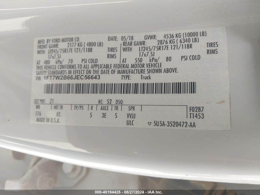 2018 FORD F-250 XL - 1FT7W2B66JEC56643