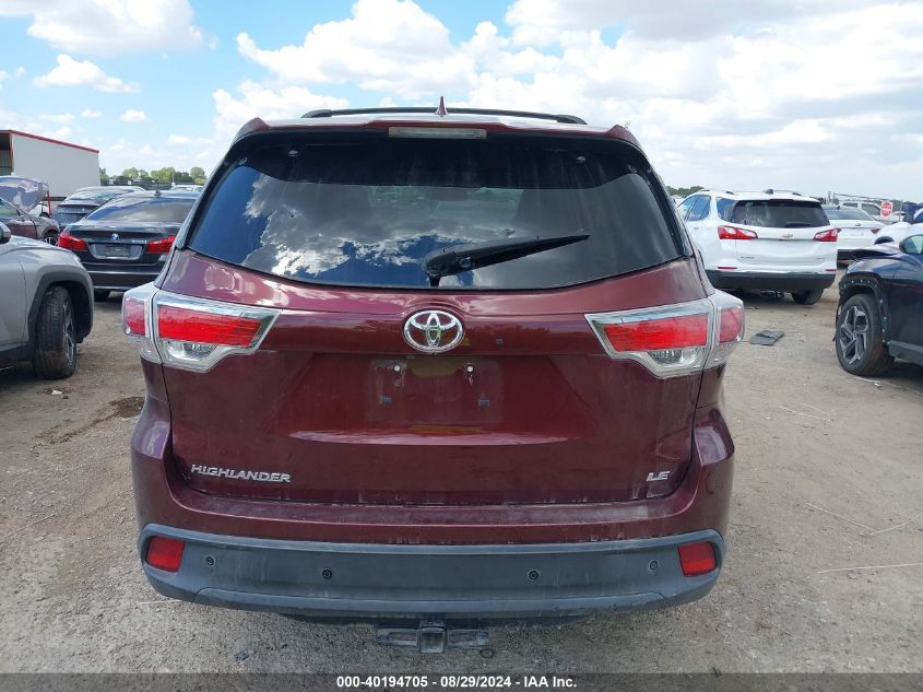 2016 Toyota Highlander Le/Le Plus VIN: 5TDZKRFH8GS164588 Lot: 40194705