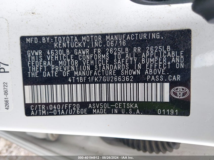 2016 TOYOTA CAMRY SE - 4T1BF1FK7GU266362