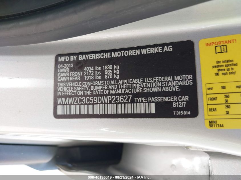 2013 Mini Countryman Cooper S VIN: WMWZC3C59DWP23627 Lot: 40195019