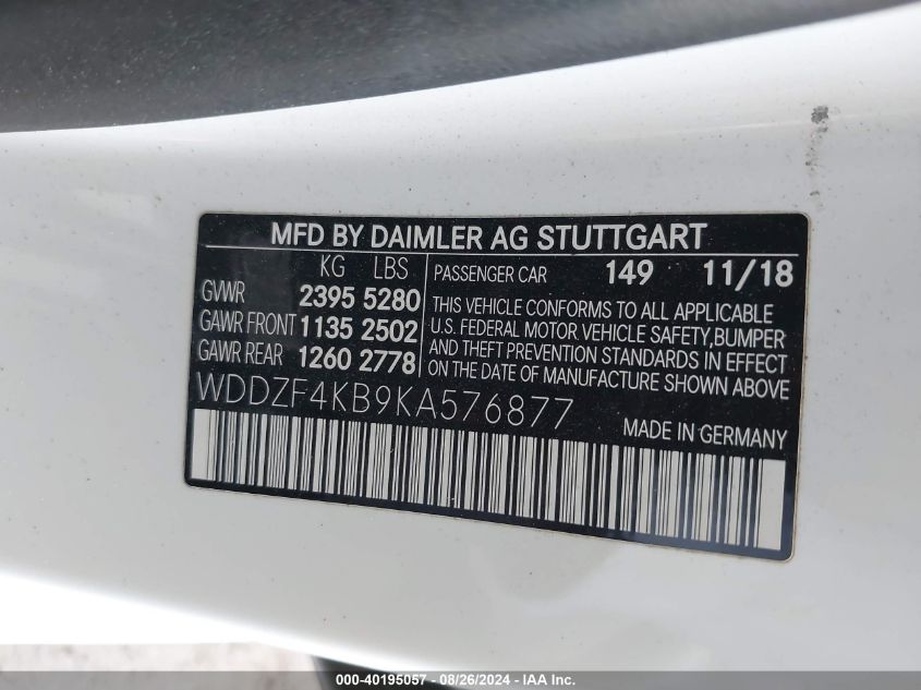 WDDZF4KB9KA576877 2019 Mercedes-Benz E 300 4Matic