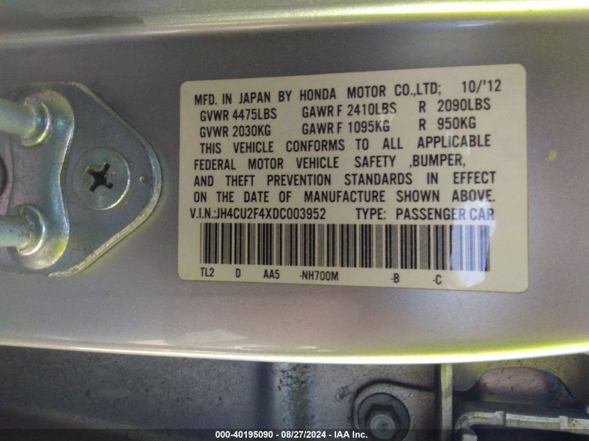 JH4CU2F4XDC003952 2013 Acura Tsx 2.4