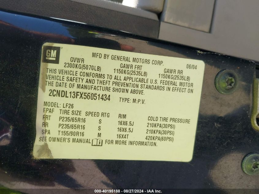 2CNDL13FX56051434 2005 Chevrolet Equinox Ls