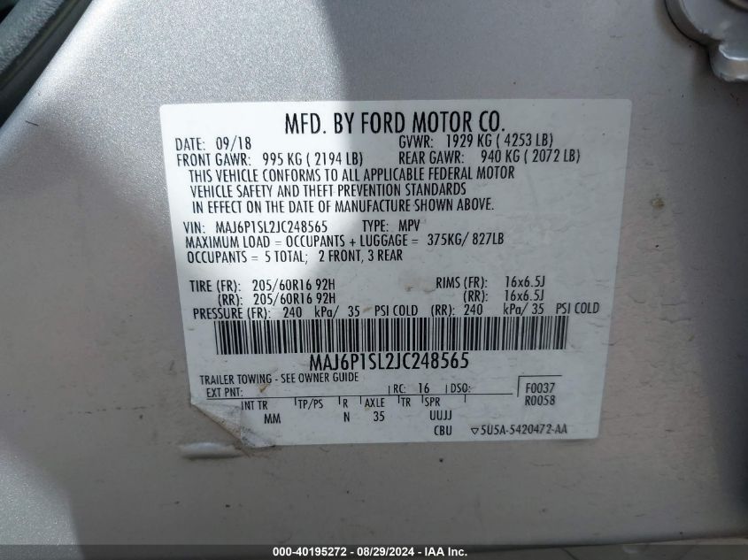 MAJ6P1SL2JC248565 2018 Ford Ecosport S