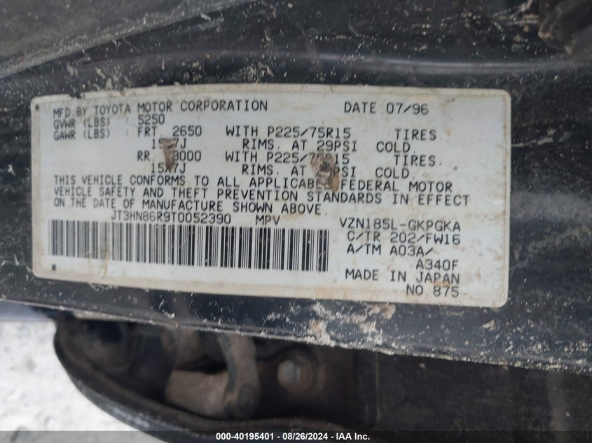 JT3HN86R9T0052390 1996 Toyota 4Runner Sr5