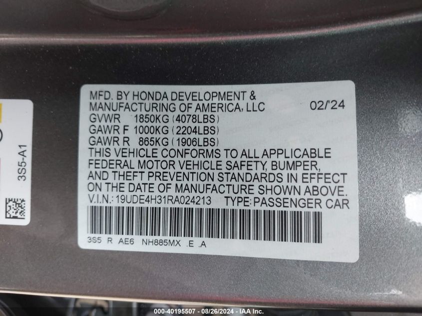 19UDE4H31RA024213 2024 Acura Integra A-Spec