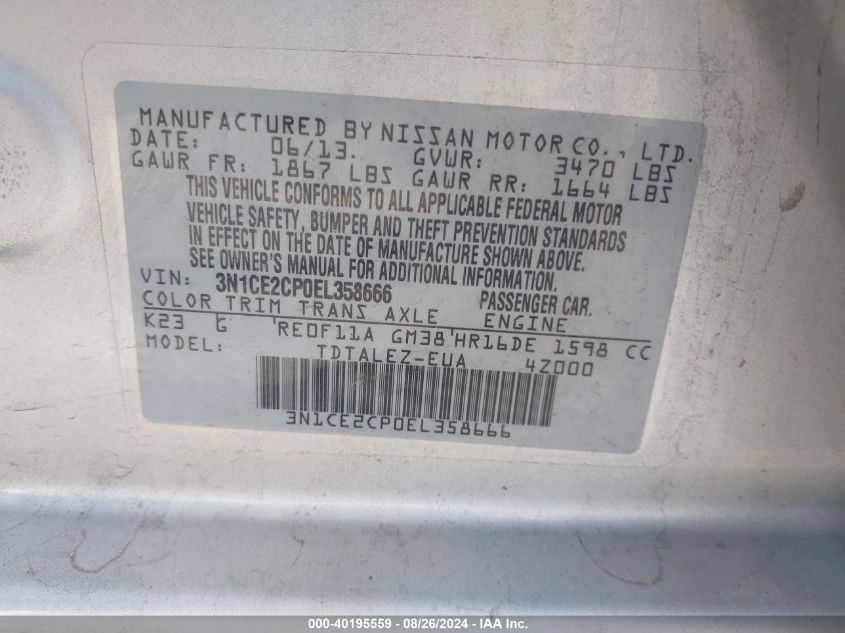 3N1CE2CP0EL358666 2014 Nissan Versa Note Sv