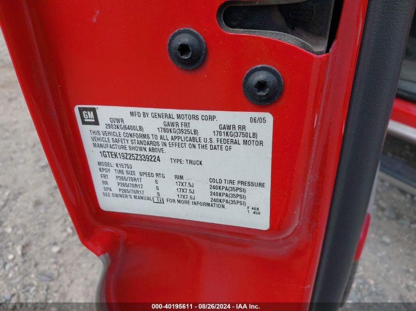 2005 GMC Sierra 1500 Sle VIN: 1GTEK19Z25Z339224 Lot: 40195611