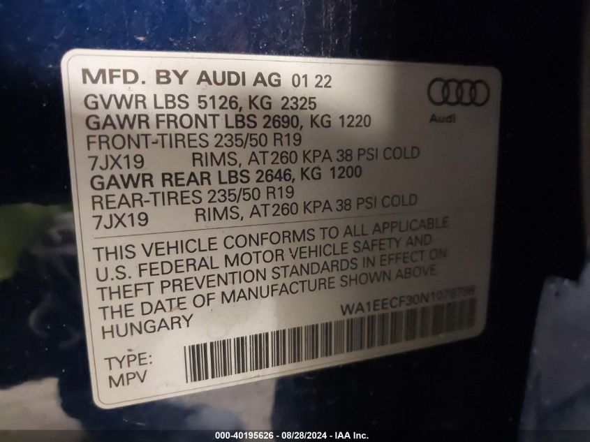 WA1EECF30N1078798 2022 Audi Q3 Premium Plus 45 Tfsi S Line Quattro Tiptronic