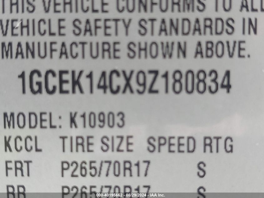 1GCEK14CX9Z180834 2009 Chevrolet Silverado 1500 Work Truck