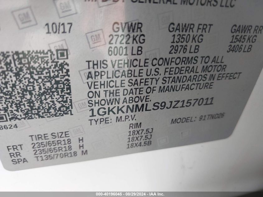 1GKKNMLS9JZ157011 2018 GMC Acadia Slt-1