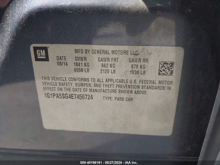 2014 Chevrolet Cruze Ls Auto VIN: 1G1PA5SG4E7456724 Lot: 40196161