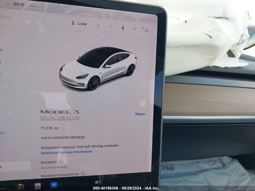 2020 TESLA MODEL 3 - 5YJ3E1EC5LF805425