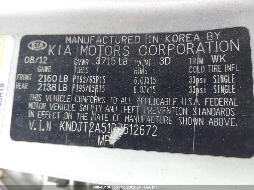 2013 Kia Soul VIN: KNDJT2A51D7512672 Lot: 40196350