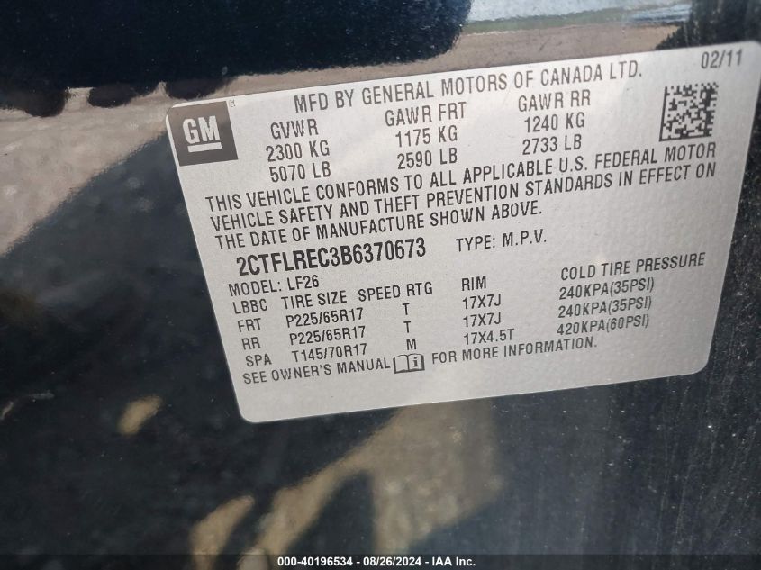 2011 GMC Terrain Sle-1 VIN: 2CTFLREC3B6370673 Lot: 40196534