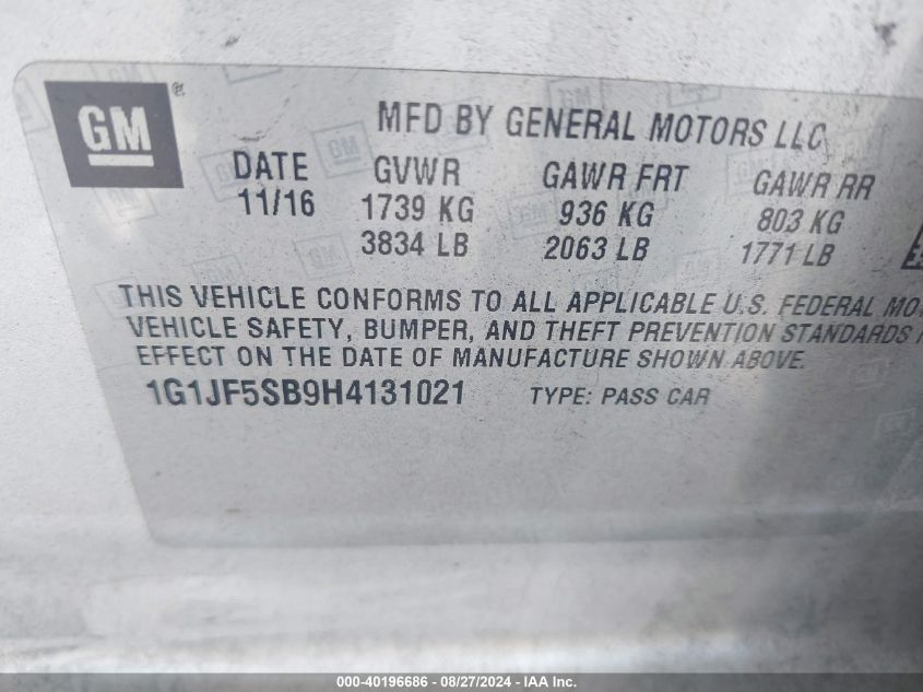 2017 CHEVROLET SONIC PREMIER AUTO - 1G1JF5SB9H4131021