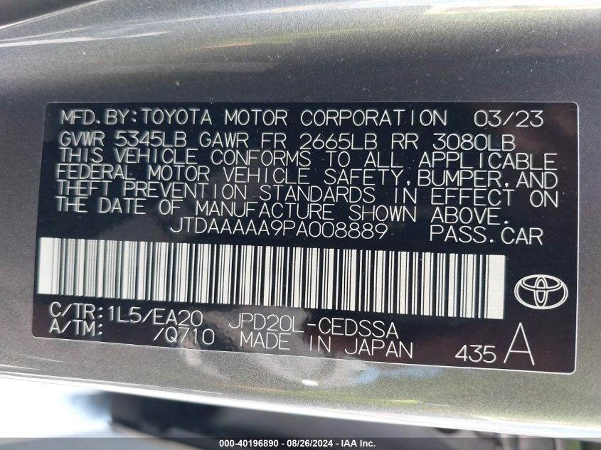 VIN JTDAAAAA9PA008889 2023 Toyota Mirai, Xle no.9