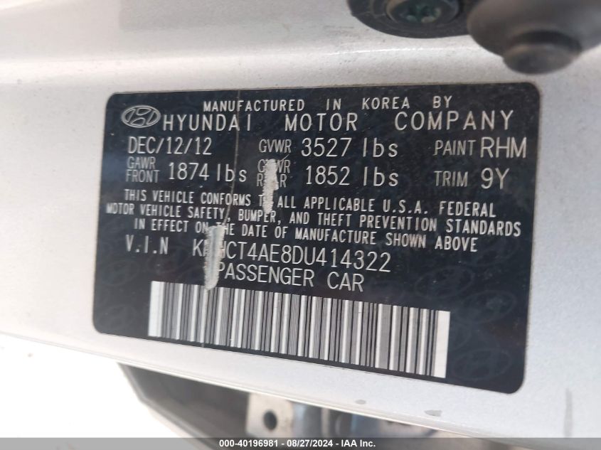 KMHCT4AE8DU414322 2013 Hyundai Accent Gls