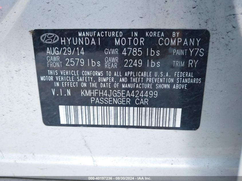 KMHFH4JG5EA424499 2014 Hyundai Azera Limited