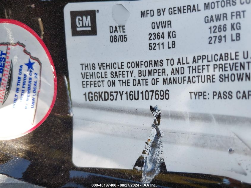 2006 Cadillac Dts Standard VIN: 1G6KD57Y16U107696 Lot: 40197400