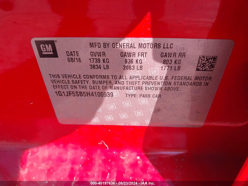 2017 Chevrolet Sonic Premier Auto VIN: 1G1JF5SB5H4106939 Lot: 40197636