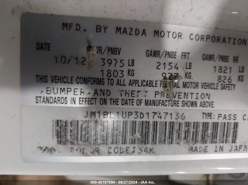 2013 MAZDA MAZDA3 I SPORT - JM1BL1UP3D1747136