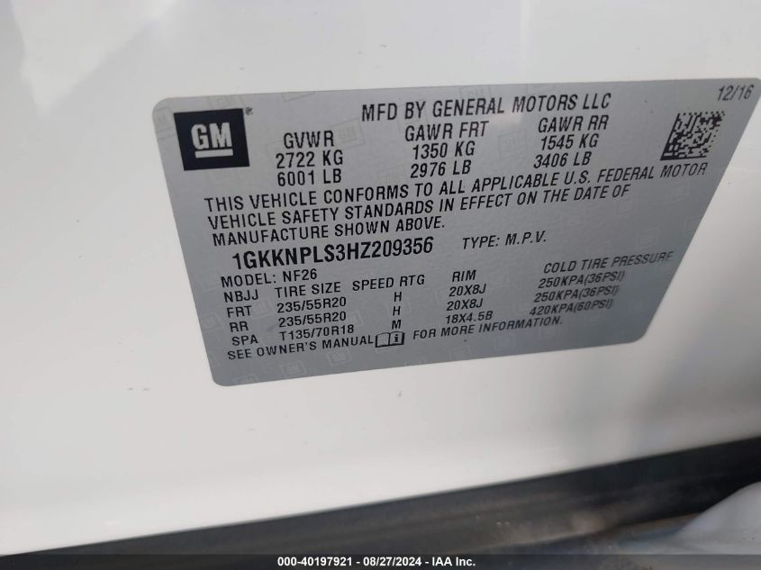 1GKKNPLS3HZ209356 2017 GMC Acadia Denali