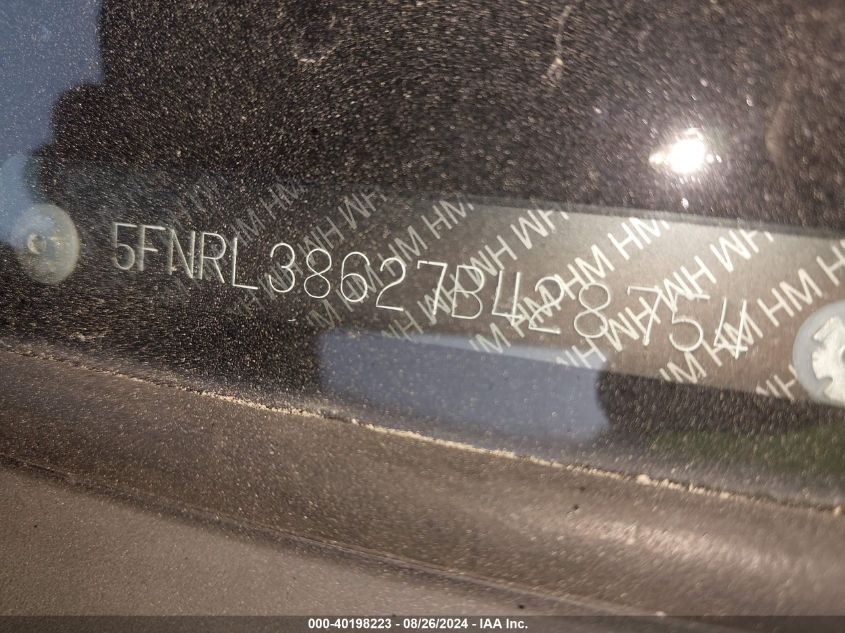 2007 Honda Odyssey Ex-L VIN: 5FNRL38627B428754 Lot: 40198223