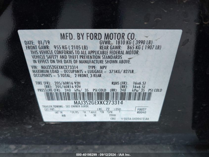 2019 FORD ECOSPORT SE - MAJ3S2GEXKC273314