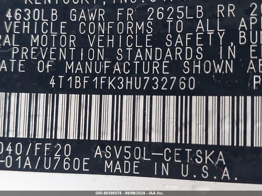 4T1BF1FK3HU732760 2017 Toyota Camry Se