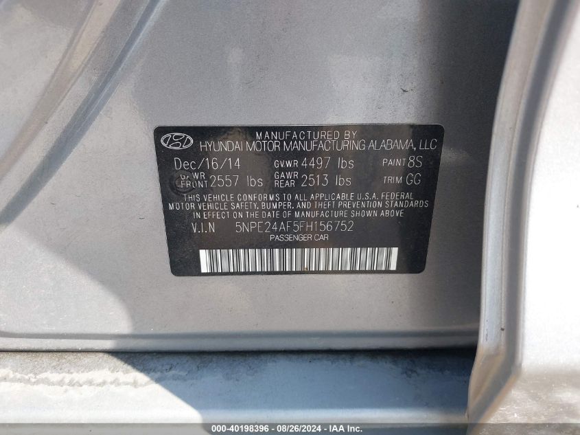 2015 HYUNDAI SONATA SE - 5NPE24AF5FH156752