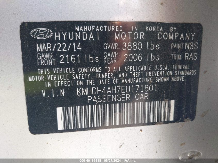 KMHDH4AH7EU171801 2014 Hyundai Elantra Sport
