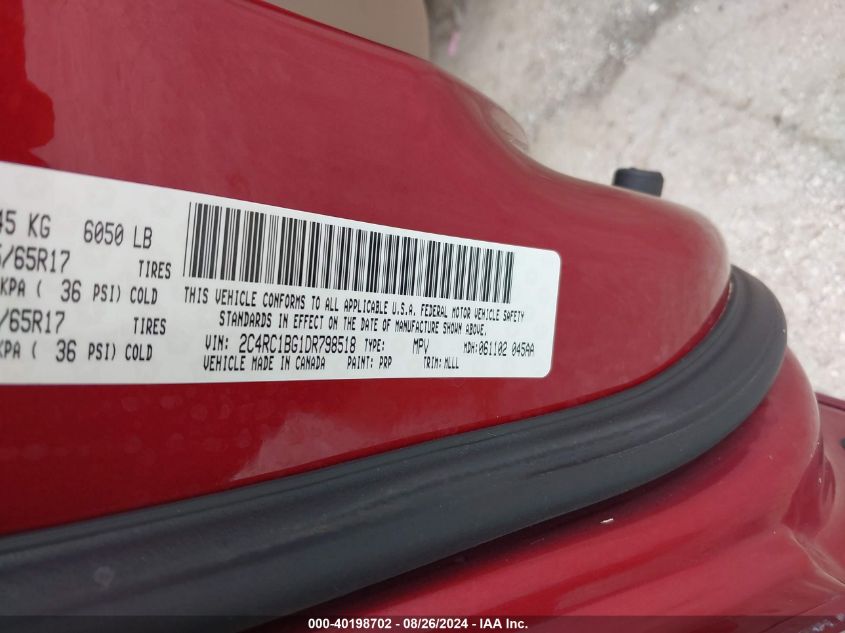 2013 Chrysler Town & Country Touring VIN: 2C4RC1BG1DR798518 Lot: 40198702